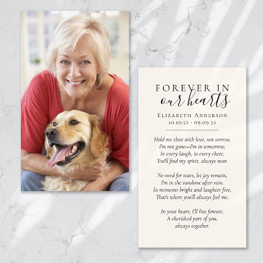 永遠に私たちのハート写真葬儀祈りの言葉カード