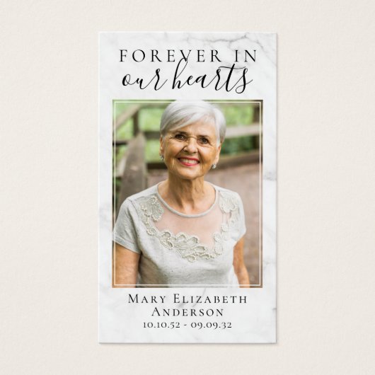永遠に私たちのハート写真葬儀祈りの言葉カード (正面)