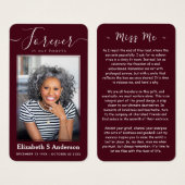 永遠に私たちのハート写真葬儀祈りの言葉カード (正面&裏面)