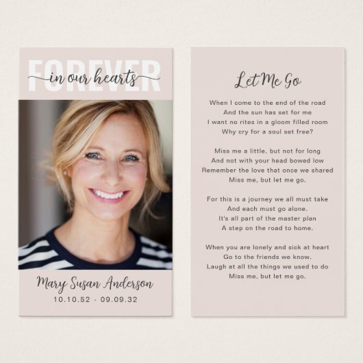 永遠に私たちのハート写真葬儀祈りの言葉カード (正面&裏面)