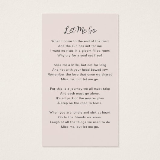 永遠に私たちのハート写真葬儀祈りの言葉カード (裏面)