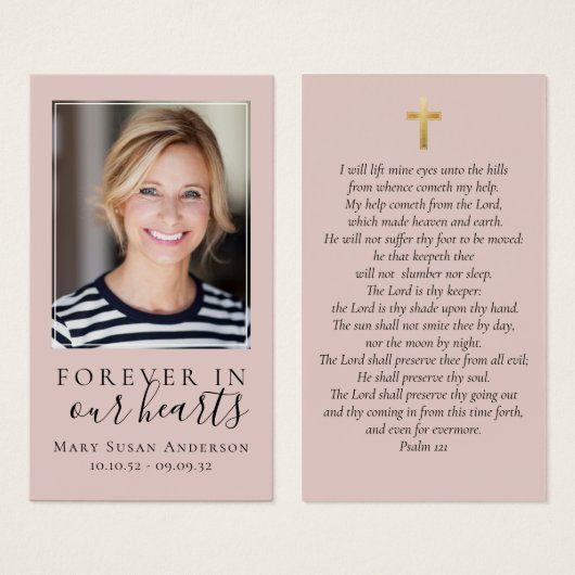 永遠に私たちのハート写真葬儀祈りの言葉カード (正面&裏面)