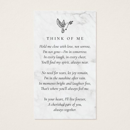 永遠に私たちのハート写真葬儀祈りの言葉カード (裏面)