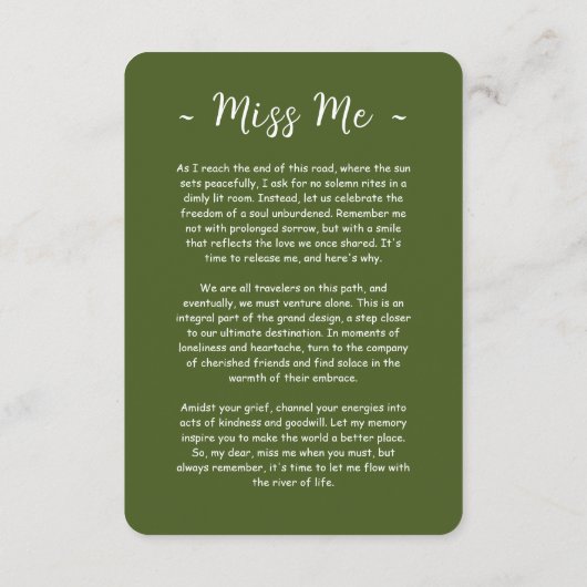 永遠に私たちのハート写真葬儀祈りの言葉カード エンクロージャーカード (裏面)