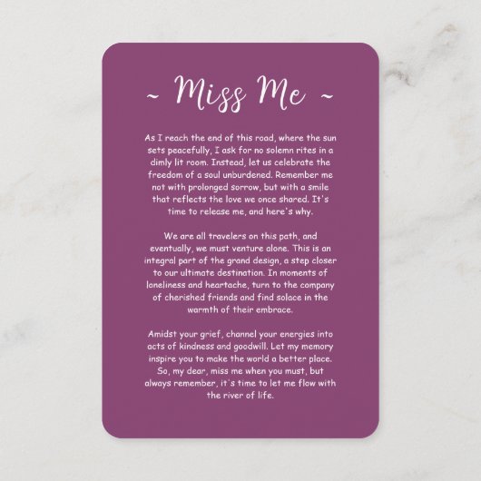 永遠に私たちのハート写真葬儀祈りの言葉カード エンクロージャーカード (裏面)