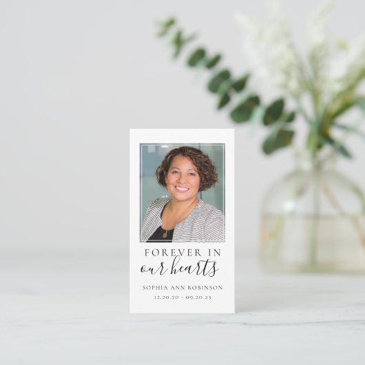 永遠に私たちのハート写真葬儀祈りの言葉カード 名刺 (スタンド正面)