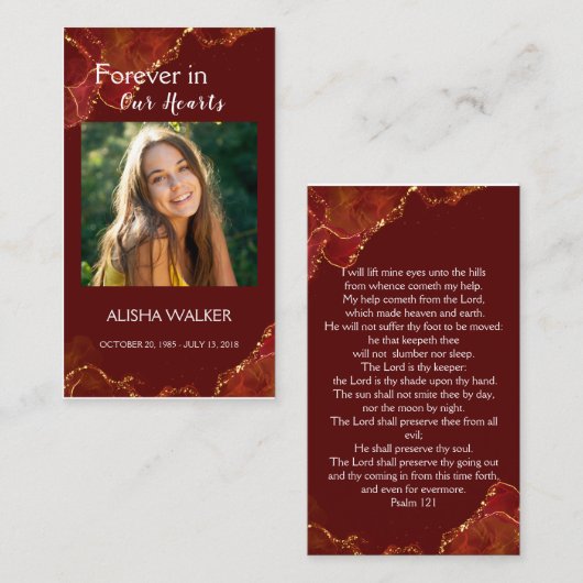 永遠に私たちのハート写真葬儀祈りの言葉カード 名刺 (正面/裏面)