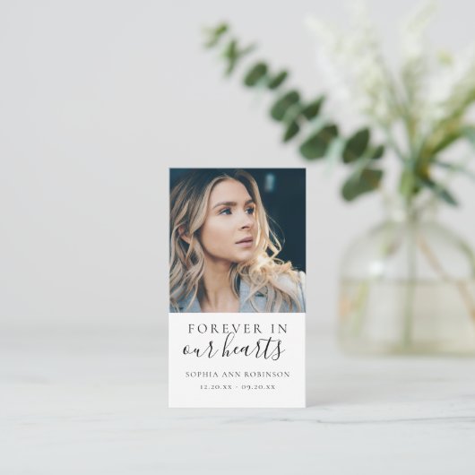 永遠に私たちのハート写真葬儀祈りの言葉カード 名刺 (スタンド正面)