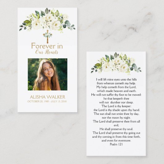 永遠に私たちのハート写真葬儀祈りの言葉カード 名刺 (正面/裏面)