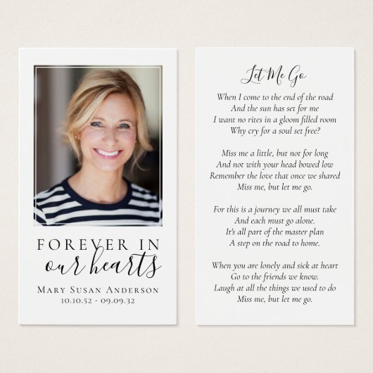 永遠に私たちのハート写真葬儀記念カード (正面&裏面)