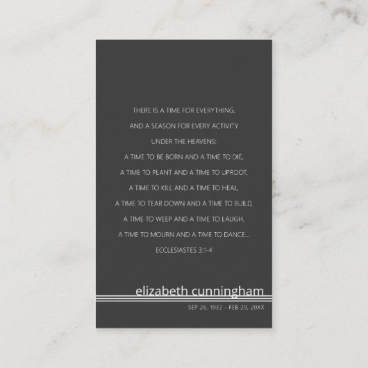 永遠に私たちのハート写真葬儀記念カード 名刺 (裏面)