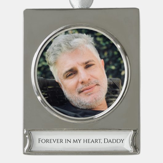 永遠に私たちのハート写真記念クリスマス シルバープレートバナーオーナメント (正面)