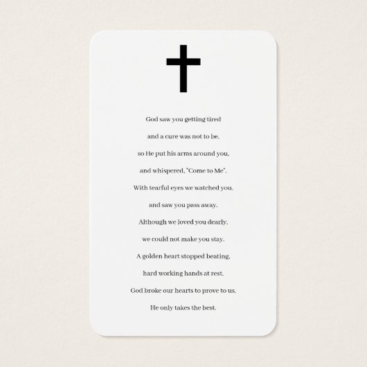 永遠に私たちのハート写真記念祈りの言葉カード (裏面)