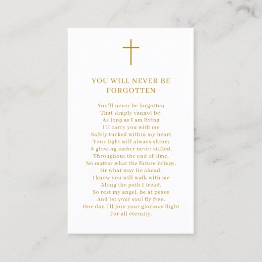 永遠に私たちのハート写真記念祈りの言葉カード 名刺 (裏面)