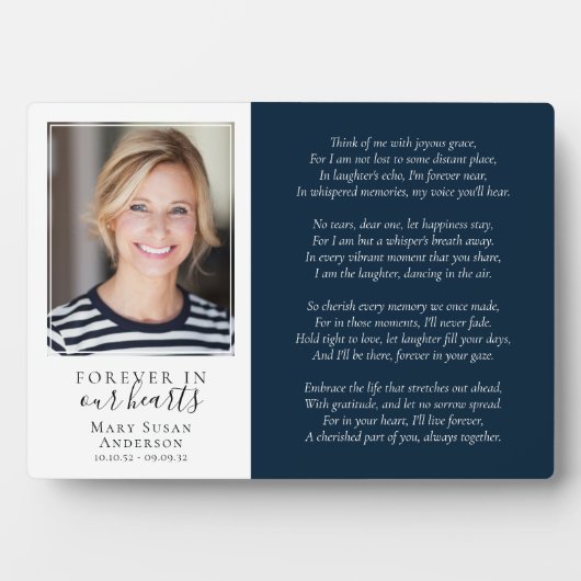 永遠に私たちのハート写真追悼詩 フォトプラーク (正面)