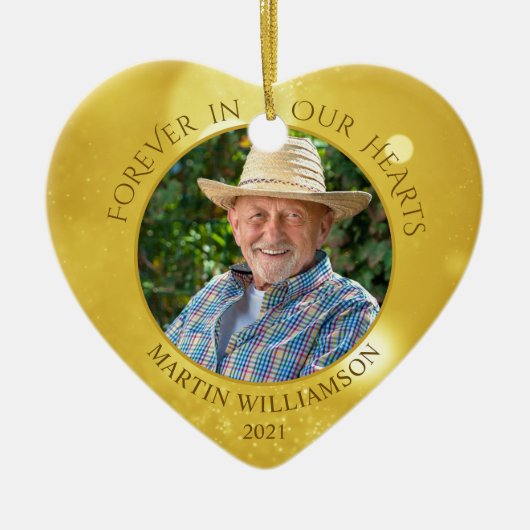 永遠に私たちのハート写真金ゴールド記念 セラミックオーナメント (正面)