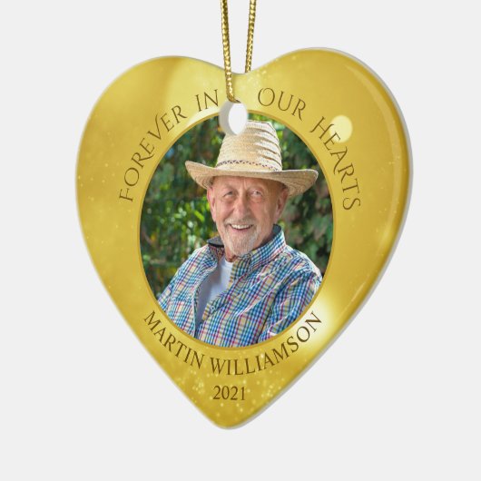 永遠に私たちのハート写真金ゴールド記念 セラミックオーナメント (左)