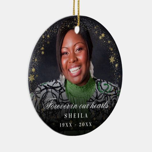 永遠に私たちのハート写真金ゴールド雪 セラミックオーナメント (右)