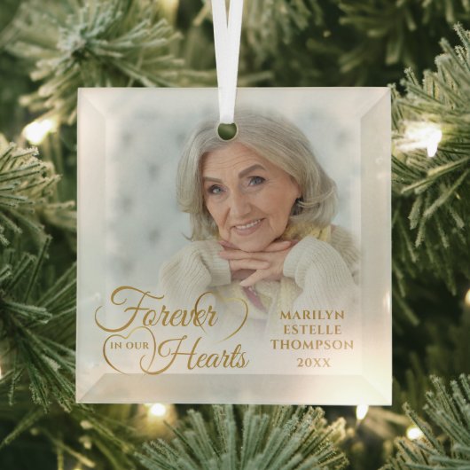 永遠に私たちのハート写真金ゴールド ガラスオーナメント (インサイチュ)