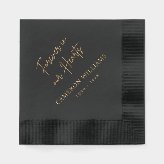 永遠に私たちのハート名の日付黒葬儀 箔ナプキン (正面)