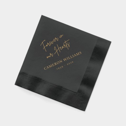 永遠に私たちのハート名の日付黒葬儀 箔ナプキン (左)