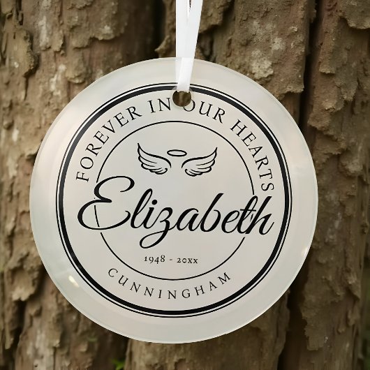 永遠に私たちのハート葬儀エンジェルウィング ガラスオーナメント