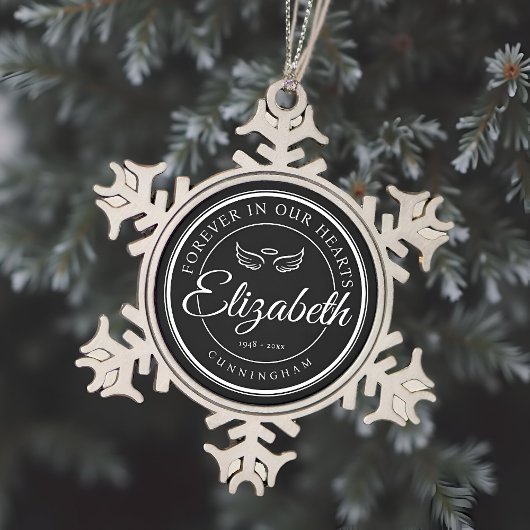 永遠に私たちのハート葬儀エンジェルウィング スノーフレークピューターオーナメント