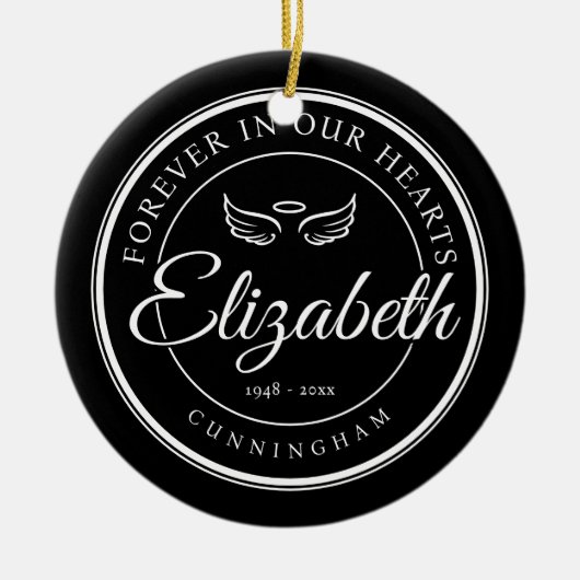 永遠に私たちのハート葬儀エンジェルウィング セラミックオーナメント (正面)