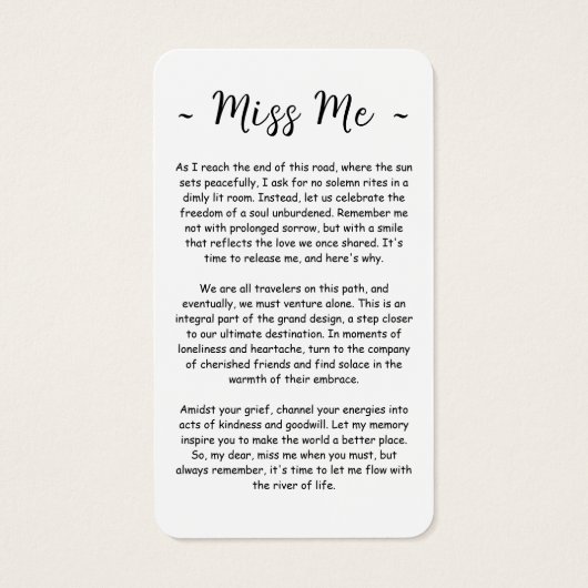 永遠に私たちのハート葬儀フォト祈りの言葉カード (裏面)