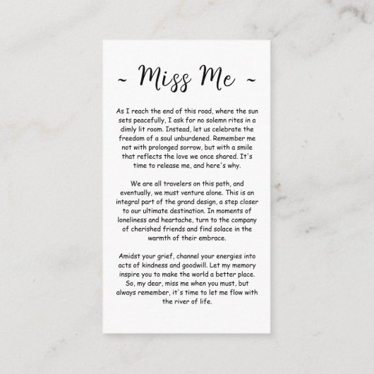 永遠に私たちのハート葬儀フォト祈りの言葉カード エンクロージャーカード (裏面)