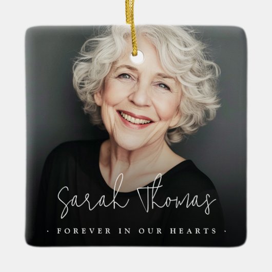 永遠に私たちのハート葬儀メモリアルブラック セラミックオーナメント (正面)