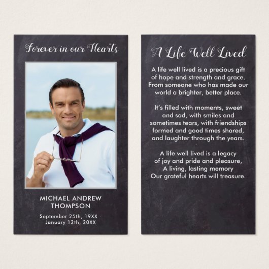 永遠に私たちのハート葬儀メモリアル祈りの言葉カード (正面&裏面)