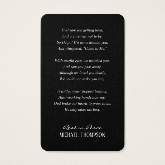 永遠に私たちのハート葬儀メモリアル祈りの言葉カード (裏面)