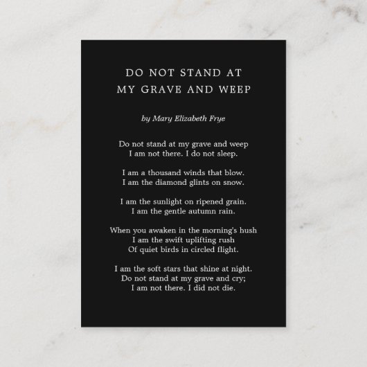 永遠に私たちのハート葬儀祈りの言葉カード 名刺 (裏面)