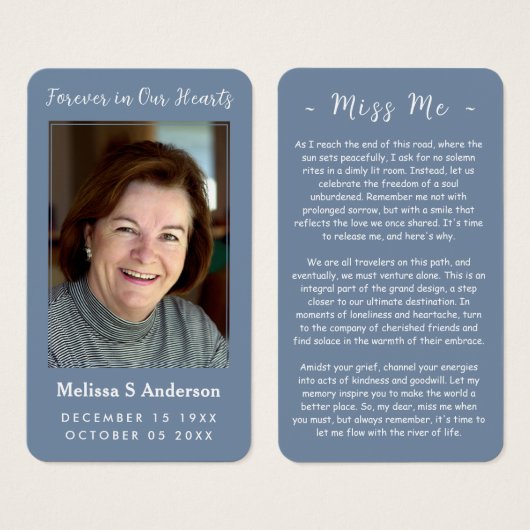 永遠に私たちのハート葬儀祈りの言葉フォトカード (正面&裏面)