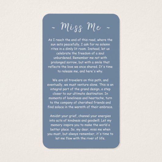 永遠に私たちのハート葬儀祈りの言葉フォトカード (裏面)