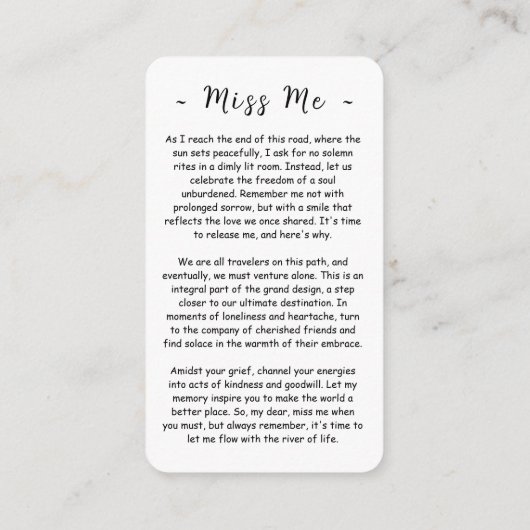 永遠に私たちのハート葬儀祈りの言葉フォトカード エンクロージャーカード (裏面)