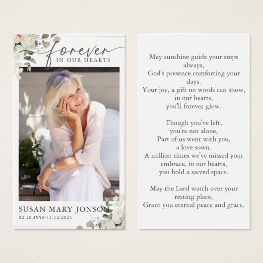 永遠に私たちのハート葬儀記念祈りの言葉カード (正面&裏面)