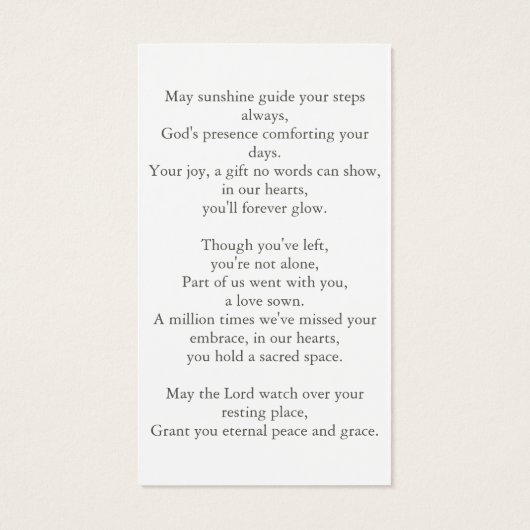 永遠に私たちのハート葬儀記念祈りの言葉カード (裏面)
