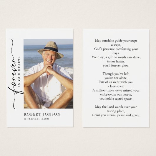 永遠に私たちのハート葬儀記念祈りの言葉カード (正面&裏面)