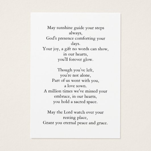 永遠に私たちのハート葬儀記念祈りの言葉カード (裏面)