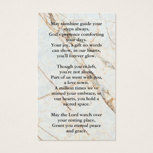 永遠に私たちのハート葬儀記念祈りの言葉 (裏面)