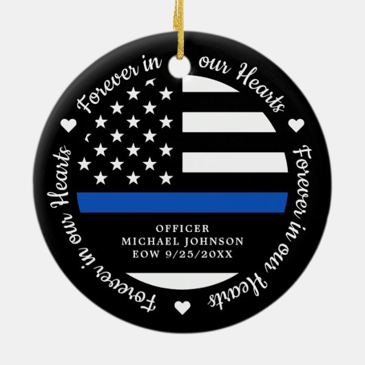 永遠に私たちのハート薄いブルーライン警察記念碑 セラミックオーナメント (裏面)