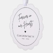 永遠に私たちのハート記念写真のモダンスクリプト オーナメントカード (左)