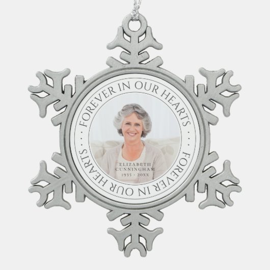 永遠に私たちのハート記念写真エレガント スノーフレークピューターオーナメント (正面)