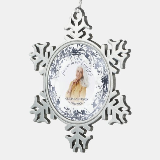 永遠に私たちのハート銀箔フォトメモリアル スノーフレークピューターオーナメント (右)