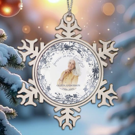 永遠に私たちのハート銀箔フォトメモリアル スノーフレークピューターオーナメント