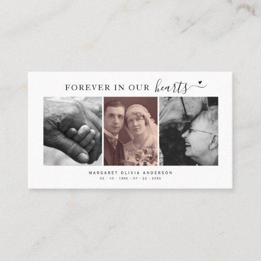 永遠に私たちのハート3写真葬儀祈りの言葉カード 名刺 (正面)