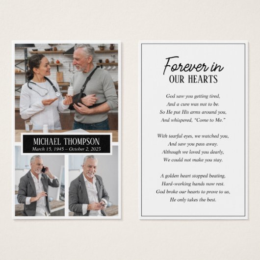 永遠に私たちのハート3写真記念祈りの言葉カード (正面&裏面)