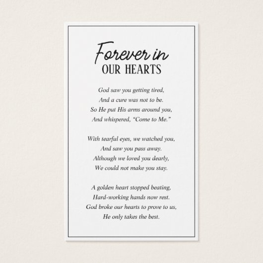 永遠に私たちのハート3写真記念祈りの言葉カード (裏面)